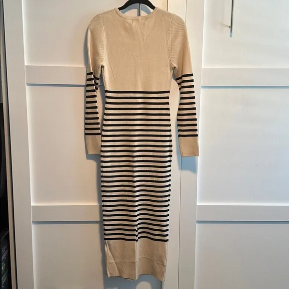 Striped Zesica Beige and Black Long Sleeve Dress, brand new!! Size medium. - Picture 6 of 6